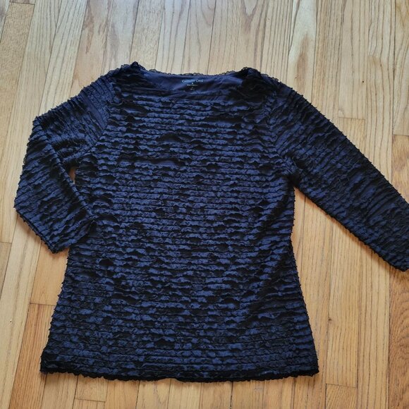 Textured Black 3/4 Sleeve Top By Coldwater Creek - Picture 4 of 5